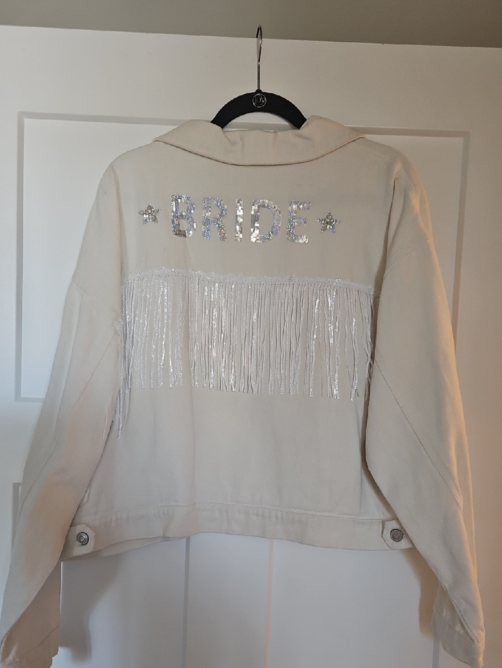 Altar'd State White BRIDE Fringe Jean Jacket
